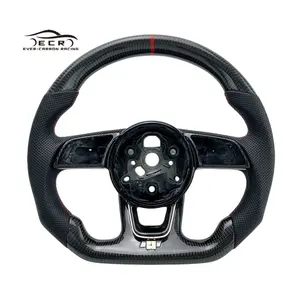 Ever-Carbon Racing ECR New Design Perforated Leather Carbon Fiber Steering Wheel For Steering Wheel LED Skoda RS