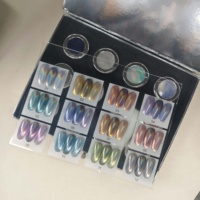 Poudre à ongles 3D Laser Flash Aurora Chrome, 12 couleurs, poudre à ongles magnétique caméléon avec tableau d'affichage des couleurs acryliques