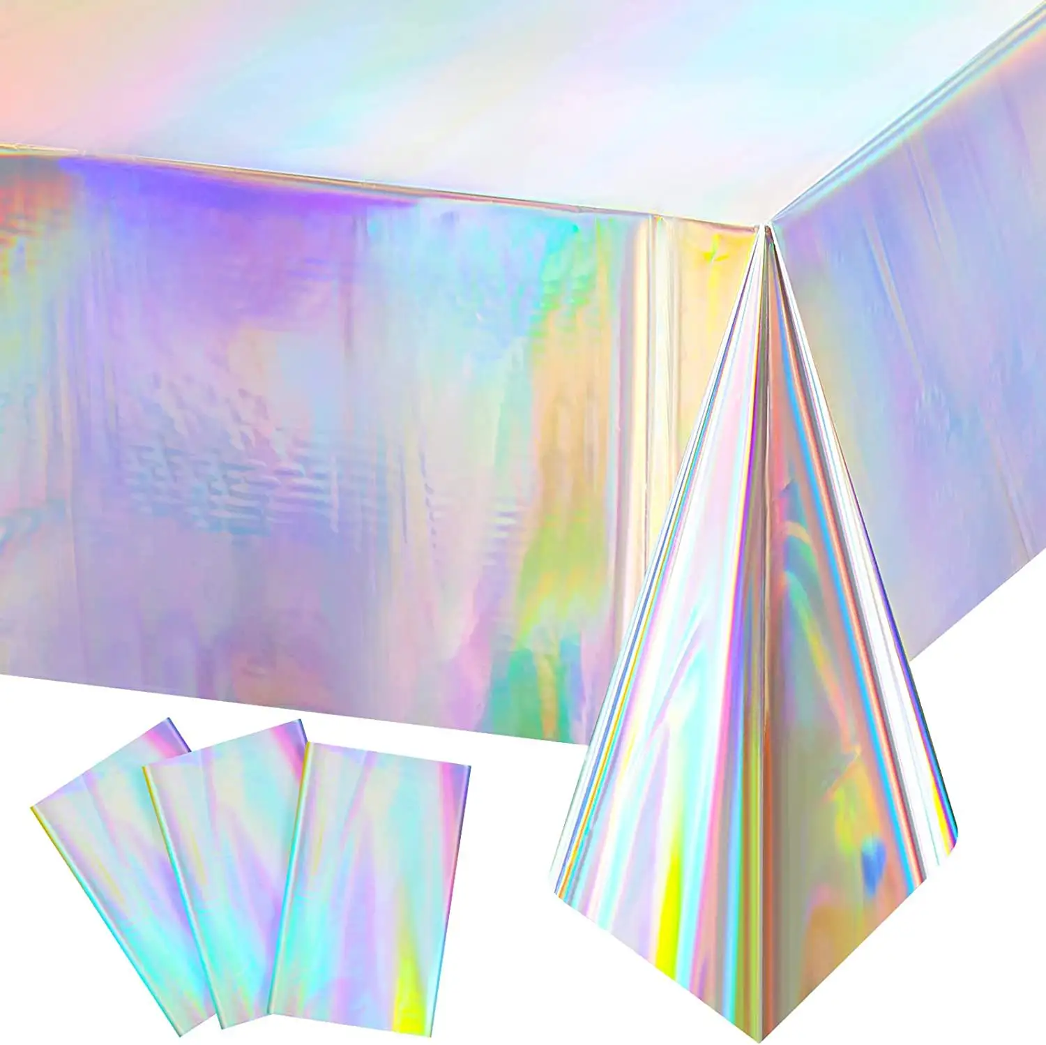 Nappes en plastique irisées brillantes jetables Laser Rectangle Table couvre nappe en feuille holographique décoration de fête