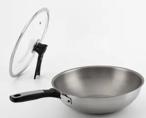 30cm No coating hand made Chinese pure titanium wok set frying wok industrial wok