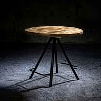 Table de bar moderne en fer et bois, plateau rond en bois massif, base trépied en métal noir, hauteur de comptoir, table de bistrot pour la maison et les restaurants