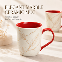 Tasse à café en céramique de luxe personnalisée avec motif marbre et feuille d'or, intérieur rouge, pour bureau, maison, cadeau
