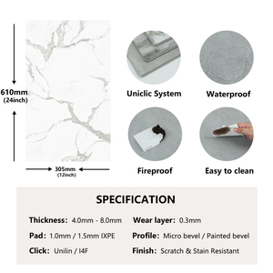 Suelo Vinílico SPC con Aspecto de Mármol, Diseño Moderno, Resistente al Agua y al Desgaste, de Lujo, 12''*24'', con Sistema de Bloqueo Unilin - Product Image 2