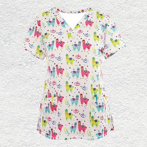 Hospital <b>Uniforms</b> Women <b>Scrub</b> Medical <b>Uniform</b> Women Print <b>Scrub</b> Top V-Neck Short Sleeve With Pockets <b>Scrub</b> Tops - Product Image 6