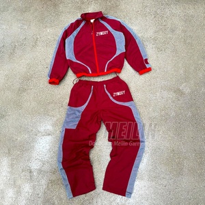 Polyester Windbreaker Tracksuit Cut and <b>Sew</b> Zip up Jacket and Nylon Pants Jogger Two Piece Track Suit Windcheater <b>Set</b> - Product Image 2