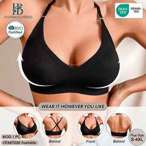 Reggiseno push-up senza ferretto da donna, taglie forti, personalizzato, traspirante, in maglia, con schiena incrociata, all'ingrosso, a marchio privato - Product Image 1