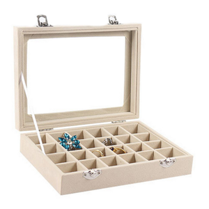 Aaa302 Khay Chủ Lật Mở Bông Tai Đóng Gói Lưu Trữ Trường Hợp Showcase Hiển Thị 24 Lưới Nhung Thủy Tinh Trang Sức Nhẫn Hiển Thị Hộp - Product Image 4