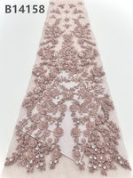 CHOCOO Nouveauté Tissu de dentelle perlée 3D pour mariée, Tissu de dentelle brodé perlé blanc nigérian pour mariage
