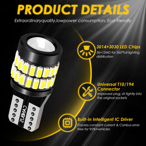 <span class=keywords><strong>T10</strong></span> <span class=keywords><strong>LED</strong></span> bóng đèn 36SMD 3014 3030 chip CANBUS lỗi miễn phí xe ánh sáng 12V 24V W5W 194 <span class=keywords><strong>LED</strong></span> tín hiệu lần lượt đọc giấy phép Tấm Đèn Trắng - Product Image 5