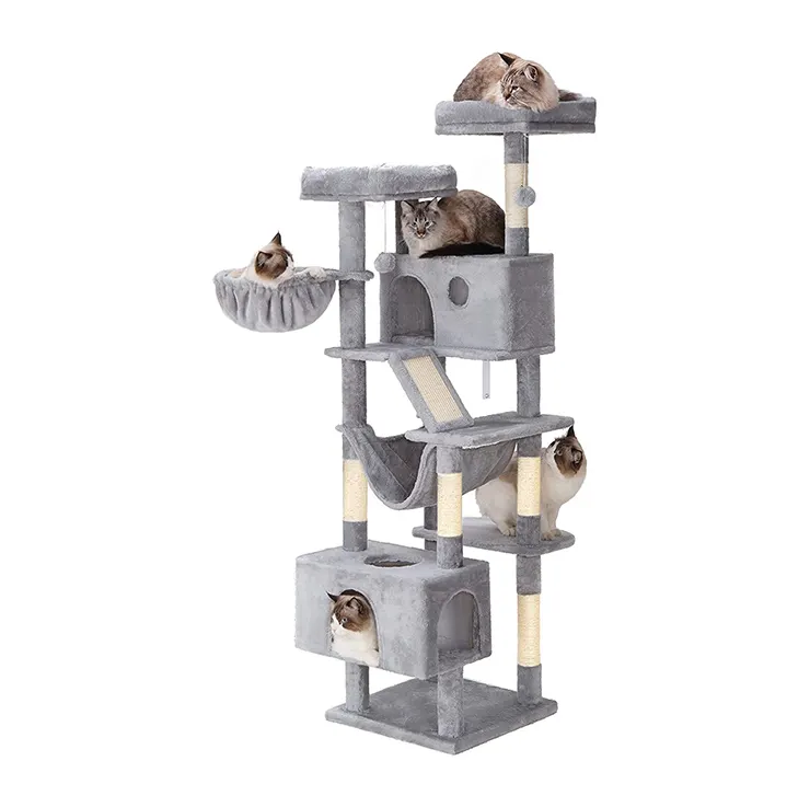 2024 modern extra large 54 inches big soft grey cat activity climbing tree house multilayer tree tower pet stairs for large cats