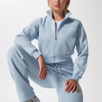 Ensemble de survêtement décontracté pour femme : veste à capuche zippée confortable, pantalon de jogging droit à jambe large et sweat-shirt pour le sport, la course et le yoga
