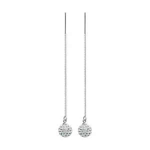 fashion 925 sterling silver crystal ball long earrings