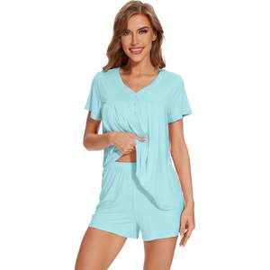 Ensemble de pyjama en viscose de bambou pour femmes, haut à manches courtes et short, vêtements de nuit rafraîchissants, tailles S-XXL - Product Image 1
