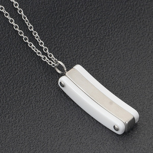 Collar con colgante de cerámica y acero inoxidable, incrustaciones de circonita rectangular de 8mm, para mujer, uso diario, regalo, joyería - Product Image 3