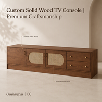 Console TV en bois massif, panneau de qualité ENF, tressé à la main, avec tiroirs pour salon, OEM ODM Direct