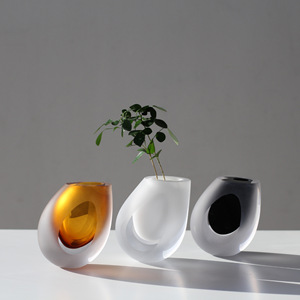 Jarrón de Cristal Nórdico Moderno, Soplado, de Fondo Grueso, con Boca Ancha, Colorido, Mini Adornos, para Superficie de Mesa, Hidropónico, Blanco y Negro - Product Image 3