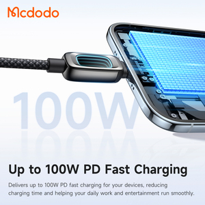 สายชาร์จเร็ว Mcdodo 040/041 100W USB-C to USB-C PD พร้อมไฟ Mirror Light สีฟ้าใส 5A วัสดุโลหะผสมสังกะสี ทนทา<span class=keywords><strong>น</strong></span> สายถักไนลอ<span class=keywords><strong>น</strong></span> สำหรับ <span class=keywords><strong>MacBook</strong></span> - Product Image 4