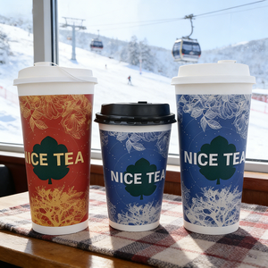Tazza da Caffè in Carta Kraft Marrone Biodegradabile Ecologica Personalizzata con Logo Stampato, Monouso a Parete Singola con Coperchio - Product Image 4