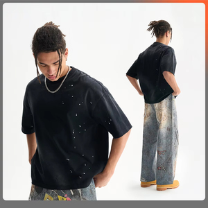 T-shirt da uomo personalizzata <span class=keywords><strong>a</strong></span> maniche corte, girocollo, in cotone 100%, <span class=keywords><strong>a</strong></span> <span class=keywords><strong>pois</strong></span>, vestibilità ampia, stile streetwear - Product Image 4