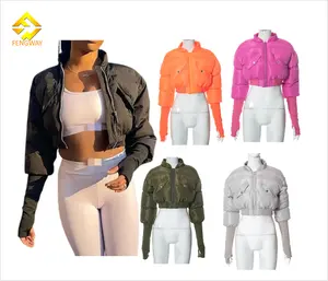 Venta caliente abrigos de invierno personalizados para mujer 2023 abrigos de burbujas zip up crop puffer Jacket