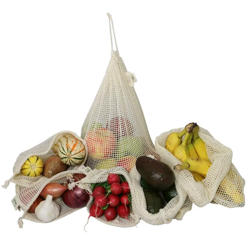 Organic Cotton Durable Vegetable Bags Organic Cotton Mesh Produce Bags with Tare Weight Tag