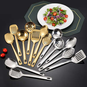 Juego de 6 utensilios de cocina de acero inoxidable de gran venta: cuchara para freír, espátula plana, cuchara para sopa, colador y espátula. - Product Image 4