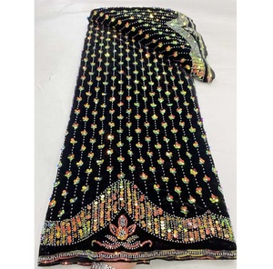 Nueva llegada de tela de encaje de <span class=keywords><strong>terciopelo</strong></span> africano de alta calidad con lentejuelas y cuentas para mujeres vestidos nigerianos de fiesta - Product Image 2
