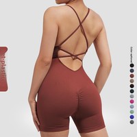 Body-short femme sexy sans couture, respirant, séchage rapide, effet galbe fessier, bretelles spaghetti, en Spandex/Nylon, pour le sport, sans gênes