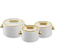 1L 2L 3,5L Thermobehälter-Set, Isolierte Warmhaltebehälter mit Einzigartigem Ovalen Goldknopf-Dekor für Hochwertige Haushalte