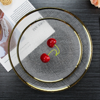 Fournitures de décoration de table de mariage, vaisselle transparente, ensembles d'assiettes en verre transparent de luxe de 13 pouces avec bord doré