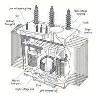 Transformateur de puissance immergé dans l'huile triphasé 450 kVA 900 kVA 50 Hz de qualité export, refroidissement ONAN/ONAF, bobinage cuivre/aluminium pour applications électriques
