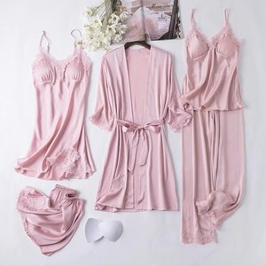 5 Pieces Lace Loose Home Wear Senhoras respirável Pijama Set - Product Image 2