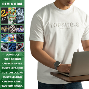 Camiseta de Manga Corta Holgada para Hombre, 240g, Algodón Mercerizado, con Estampado de Letras, Transpirable, Color Sólido, con Relieve 3D, Sensación Fresca, para Verano - Product Image 5