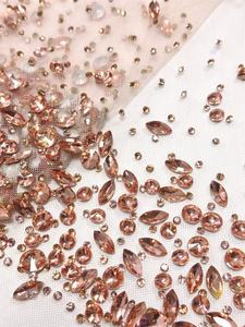 בד תחרה רקום לא סדיר עם אבני חן, בעבודת יד, יוקרתי, למכירה חמה בשנת <span class=keywords><strong>2026</strong></span>, לחומרי שמלות כלה וערב. - Product Image 3