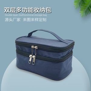 <b>Multi</b> Layer Storage <b>Bag</b> Rectangle Travel Cosmetic Organizer With Dual Zipper <b>Compartment</b> For Makeup And Medicine Packaging - Product Image 4