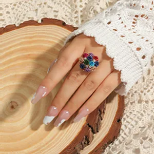 HC-06 סיטונאי מתכוונן טבעות ילדה אצבע תכשיטי מעודן סגסוגת רוז פרח אשכול קריסטל יהלומי טבעת עיצובים לנשים