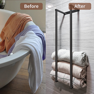 Hot Sale Wall Mounted Stainless Steel Bathroom Towel Rack Self Adhesive Matte Black Towel Holder Towel <b>Shelf</b> - Product Image 4
