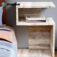 Table d'appoint rectangulaire en travertin beige naturel luxueux StoneSun pour salon, chambre à coucher, hôtel, décoration de la maison