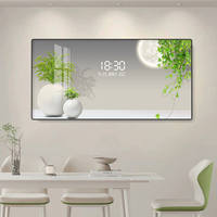 Peinture décorative minimaliste avec plantes vertes pour restaurant, horloge numérique électronique à LED à brancher, nouvelle peinture lumineuse