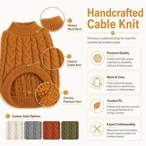 Pull pour chien en tricot torsadé couleur moutarde personnalisé, col montant épais, vente en gros d'usine OEM ODM, <span class=keywords><strong>gilet</strong></span> chaud d'hiver pour chiots et petits chiens - Product Image 3