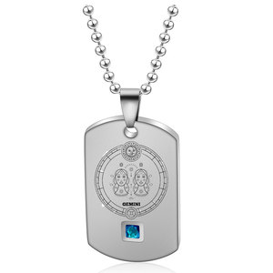 Collar de Acero Inoxidable con Placa de Identificación Zodiacal Grabada con Láser y Piedra de Nacimiento para Parejas, Regalo para Uso Diario - Product Image 5