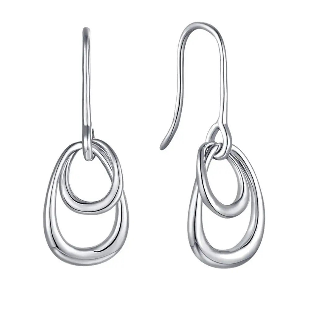 2023 Double Ring Earrings New 925 Sterling Silver Earrings Non-Allergichoops Niche Geometric Ear Hook