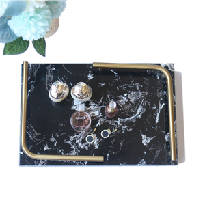 Home Hotel Bianco e Nero Decorativo Vassoio Vanity Vassoio Marmo Profumo Vassoio con Manico In Metallo Oro - Product Image 2