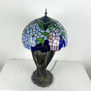LongHuiJing European <b>Simple</b> for Lamp Stained Glass Bedside Table Lamp Wisteria Blue Style Reading <b>Desk</b> Light With Angel Base LED - Product Image 6
