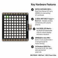 Kit de développement ESP32-S3 Mini avec matrice LED RGB WS2812 8x8, gyroscope IMU 6 axes, accéléromètre, WiFi BLE 5.0