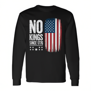 Camiseta de manga larga con bandera estadounidense No Kings Since 1776, ropa para el Día de la Independencia - Product Image 2