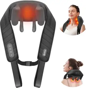Masajeador de cuello y espalda inalámbrico de amasado profundo 4D con calor y vibración