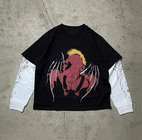 Personnalisé déchiré en détresse t-shirt Double couche manches longues sérigraphie pierre acide lavage chemise vêtements hommes Vintage t-shirt