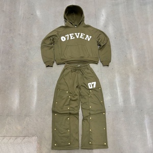 Conjunto de Sudadera con Capucha y Pantalones Deportivos Personalizados con Etiqueta Privada, 100% Algodón, Felpa Francesa, Conjunto Deportivo Verde para Hombre - Product Image 1