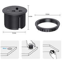 Enchufe USB Redondo de 80 mm con 2 Puertos USB-A y 1 Puerto USB-C para EE. UU./UE/Reino Unido/Australia/Francia, Corriente Nominal de 10 A, para Muebles de Oficina y Hogar